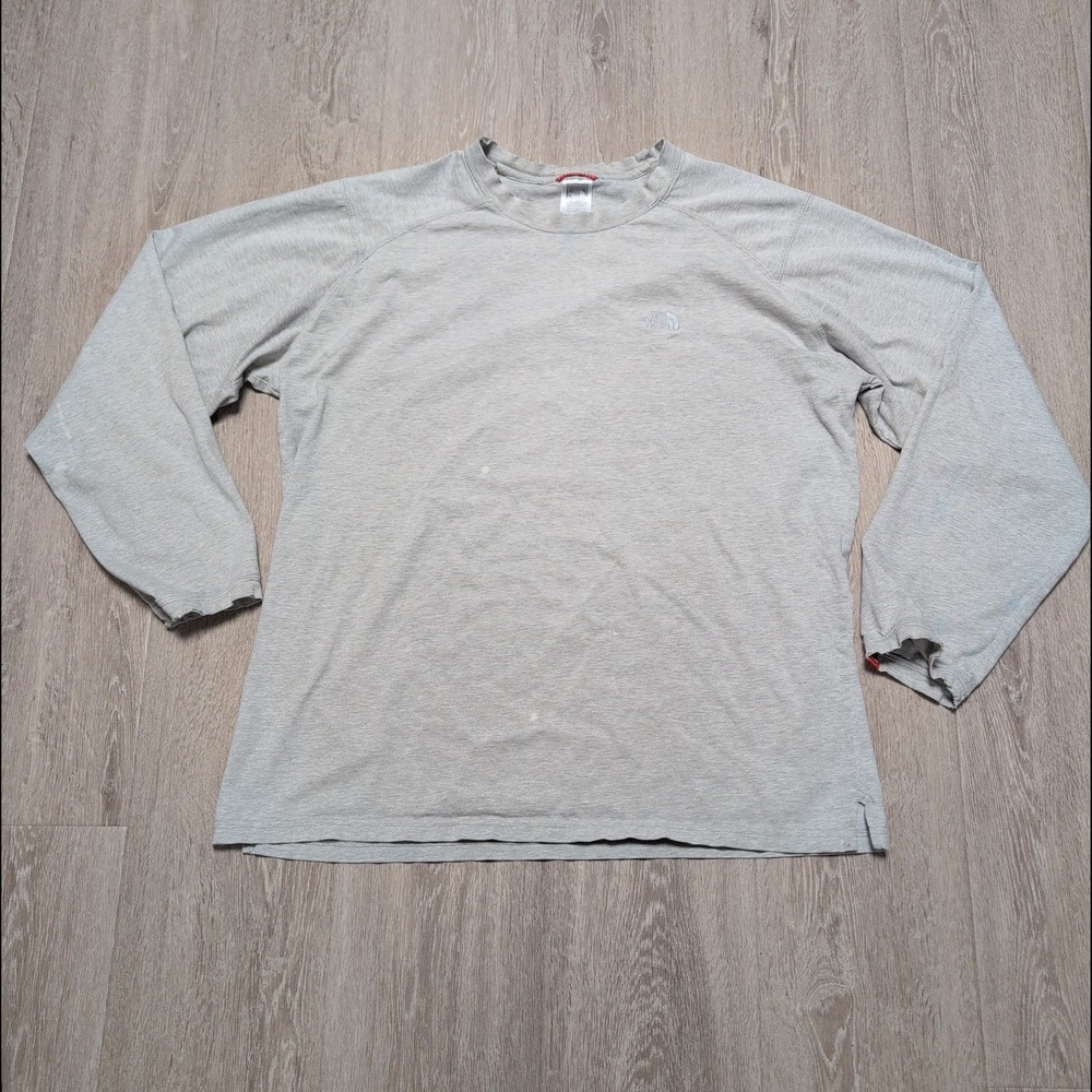The North Face Mens L Grey Long Sleeve T Shirt‎ Crew Neck Logo Casual Distressed
